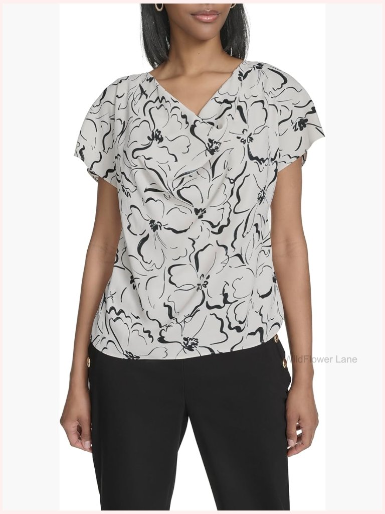 Short Sleeve Cowl Neck Printed Top Blouse